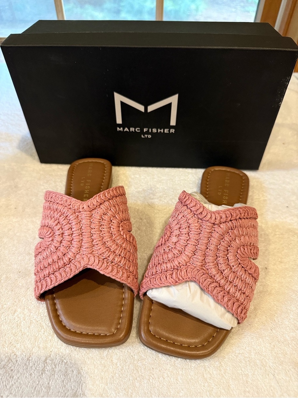 Marc Fisher Braided Pink Slide Sandals with Tan Footbed